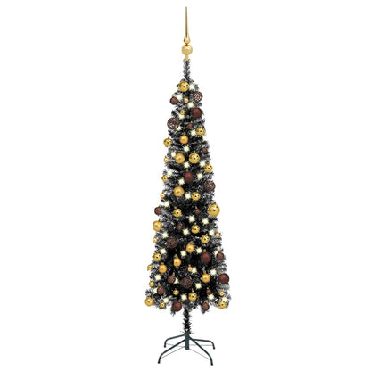 Kerstboom Met Led's En Kerstballen Smal 180 Cm Zwart