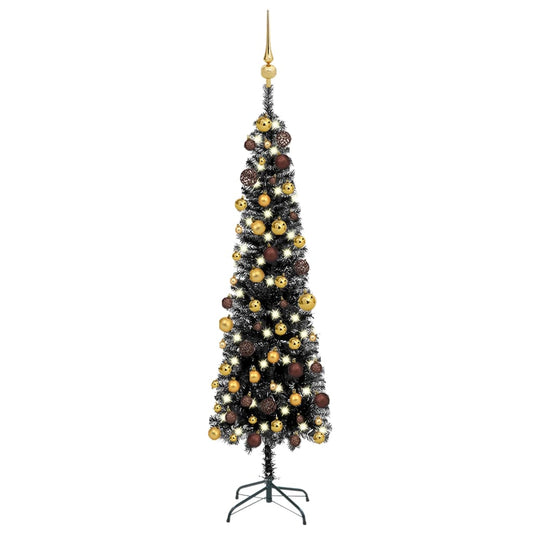 Kerstboom Met Led's En Kerstballen Smal 180 Cm Zwart