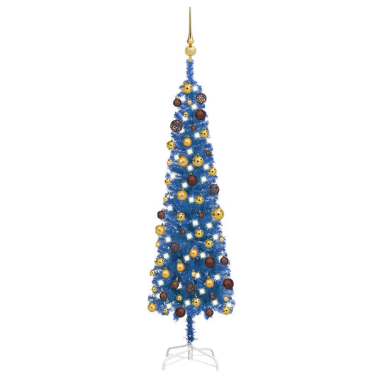 Kerstboom Met Led's En Kerstballen Smal 120 Cm Blauw
