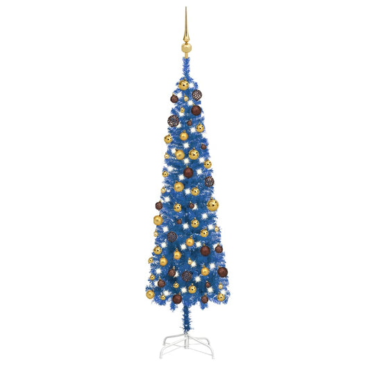 Kerstboom Met Led's En Kerstballen Smal 150 Cm Blauw