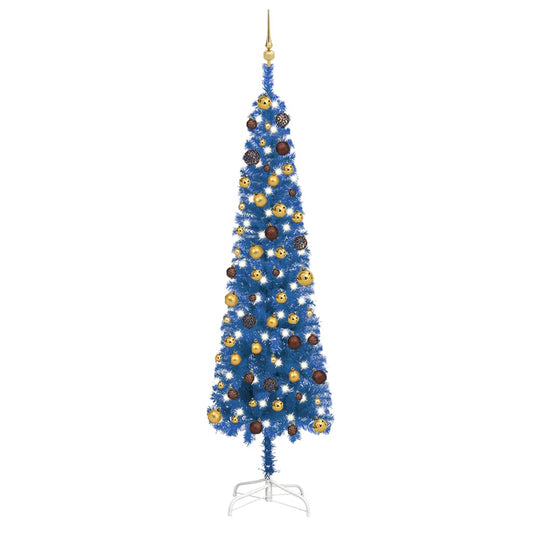 Kerstboom Met Led's En Kerstballen Smal 240 Cm Blauw