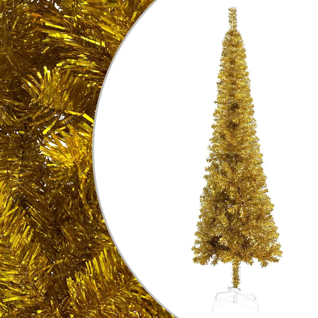 Kerstboom Met Led's En Kerstballen Smal 180 Cm Goudkleurig