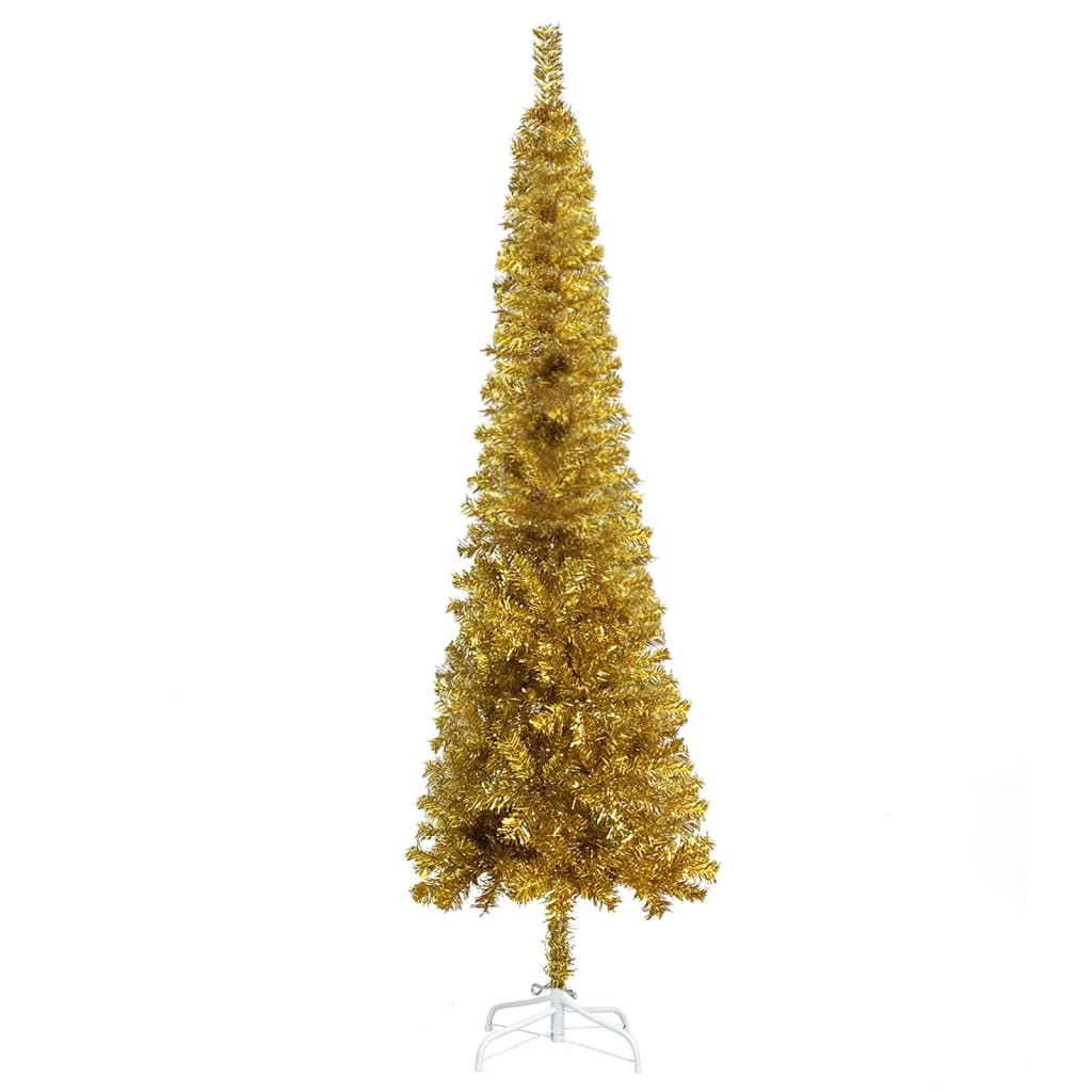 Kerstboom Met Led's En Kerstballen Smal 180 Cm Goudkleurig