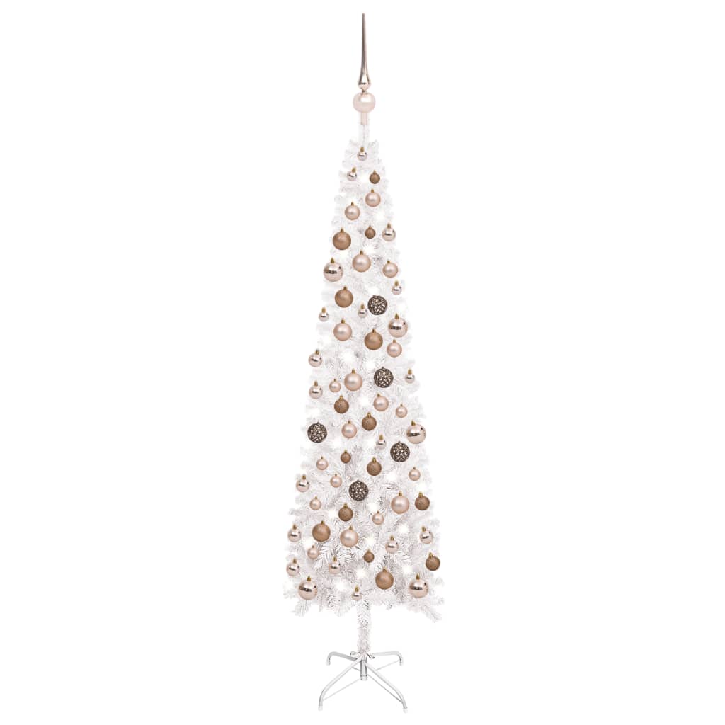 Kerstboom Met Led's En Kerstballen Smal 120 Cm Wit