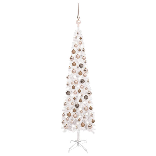Kerstboom Met Led's En Kerstballen Smal 120 Cm Wit