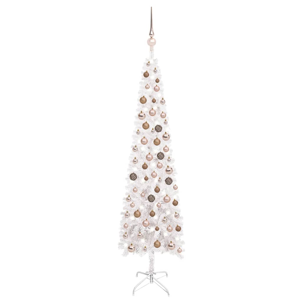 Kerstboom Met Led's En Kerstballen Smal 150 Cm Wit
