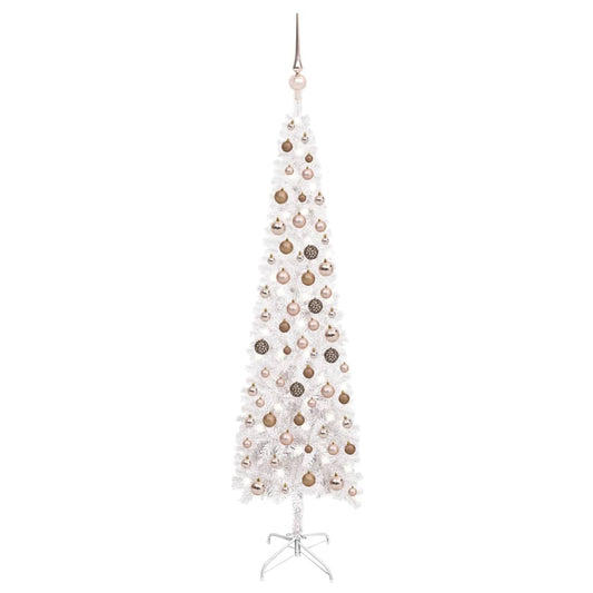 Kerstboom Met Led's En Kerstballen Smal 150 Cm Wit