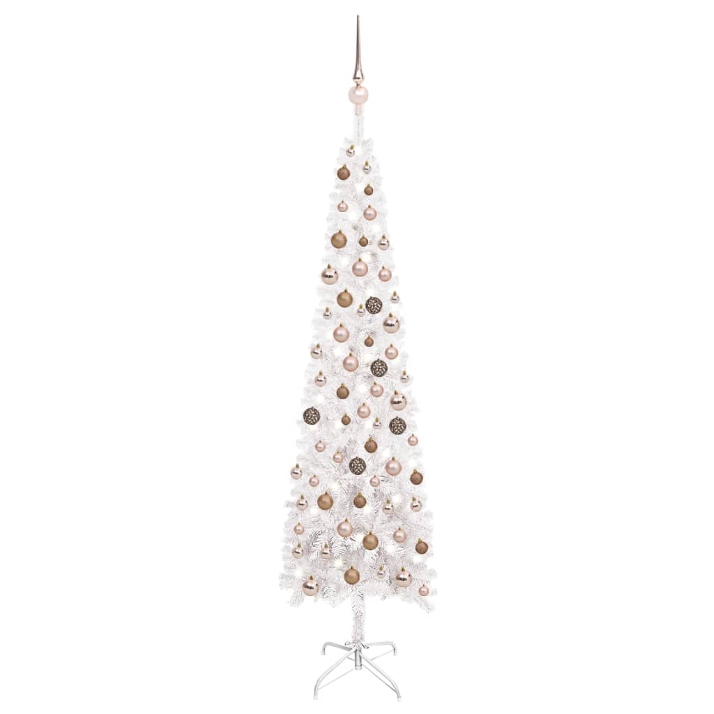 Kerstboom Met Led's En Kerstballen Smal 180 Cm Wit