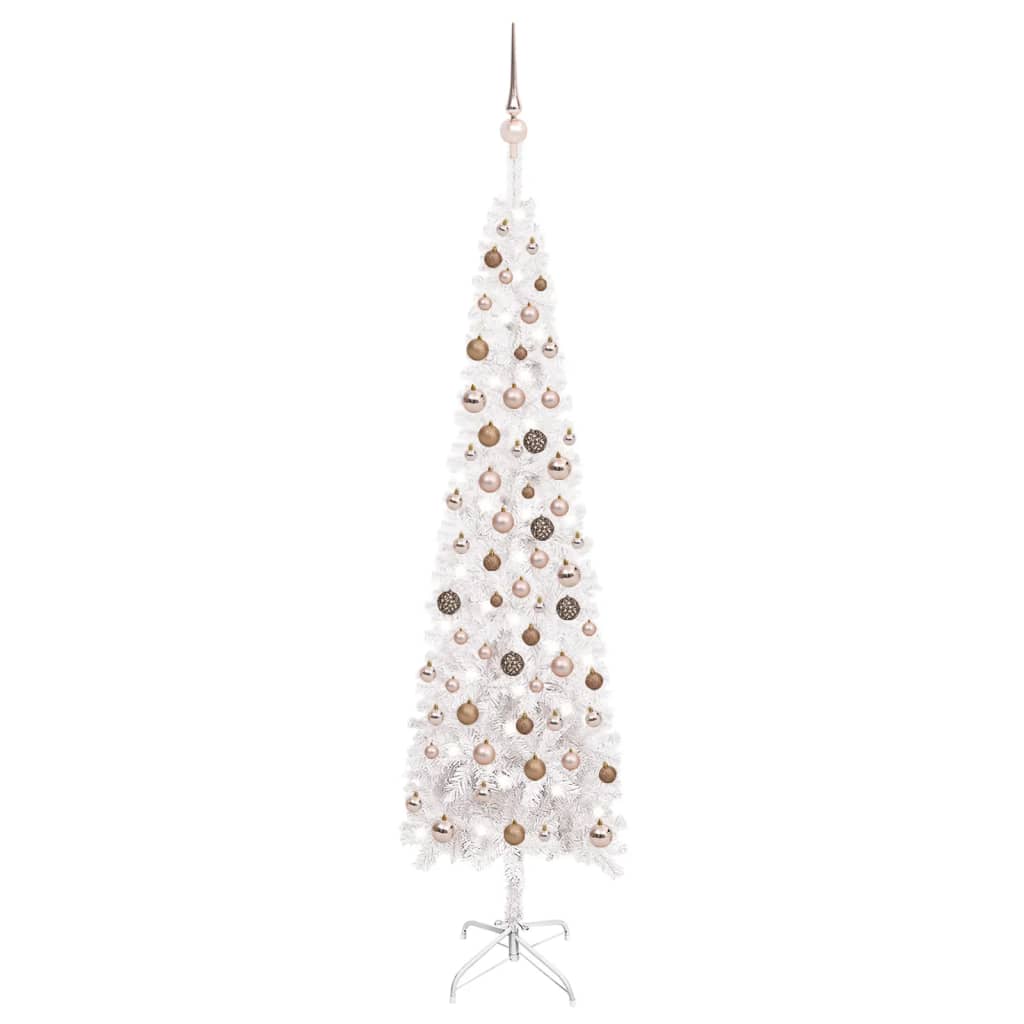 Kerstboom Met Led's En Kerstballen Smal 210 Cm Wit