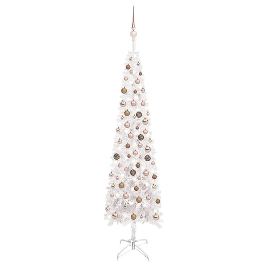 Kerstboom Met Led's En Kerstballen Smal 210 Cm Wit