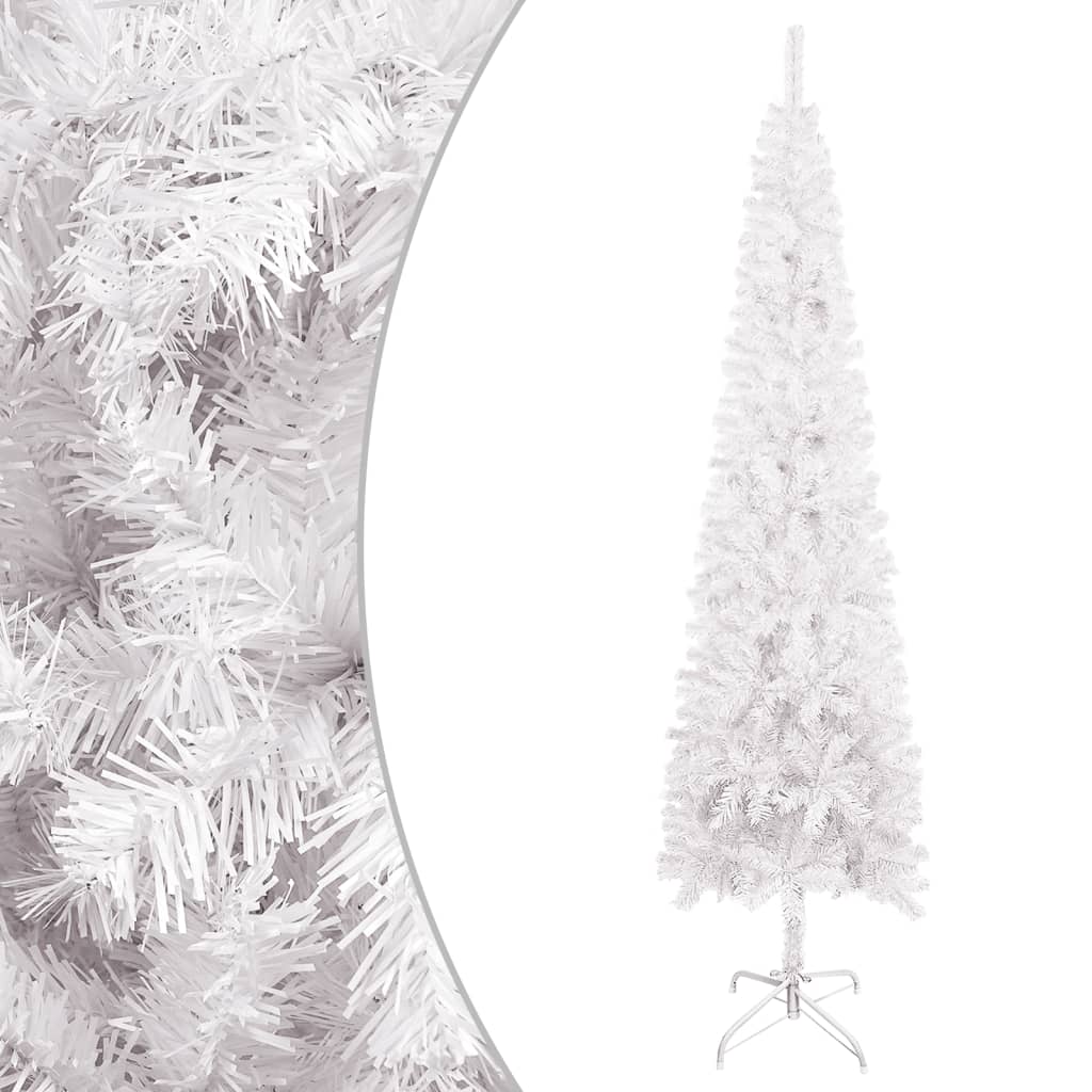 Kerstboom Met Led's En Kerstballen Smal 210 Cm Wit