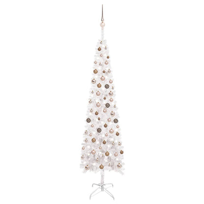 Kerstboom Met Led's En Kerstballen Smal 240 Cm Wit