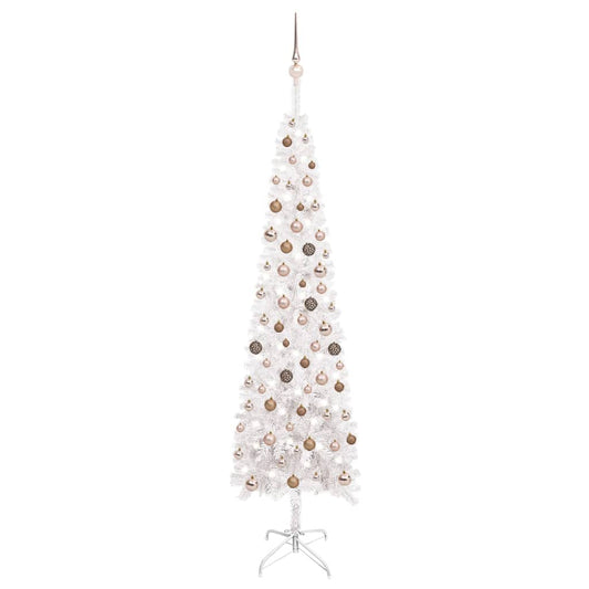 Kerstboom Met Led's En Kerstballen Smal 240 Cm Wit