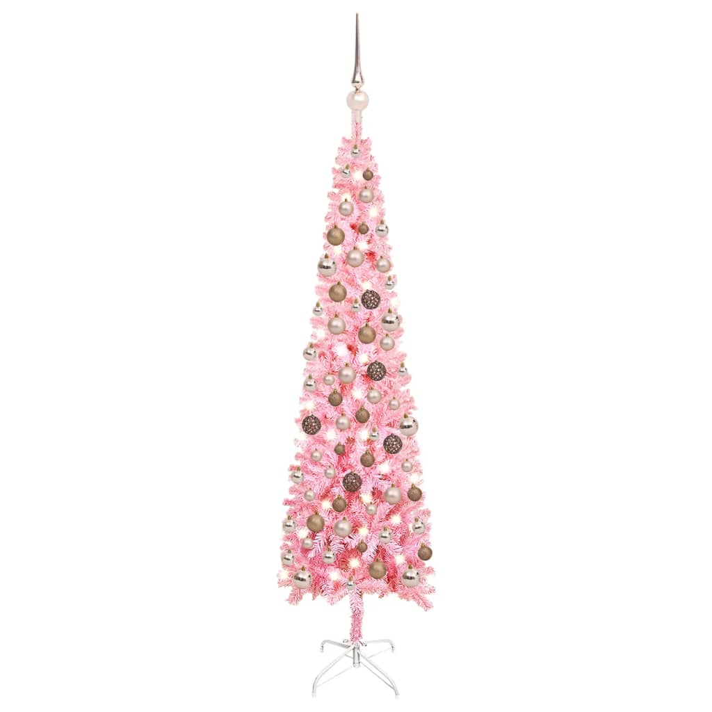 Kerstboom Met Led's En Kerstballen Smal 120 Cm Roze