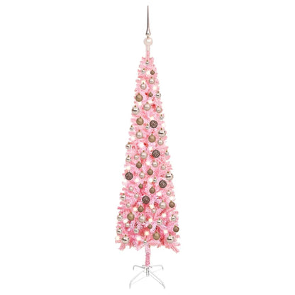 Kerstboom Met Led's En Kerstballen Smal 120 Cm Roze