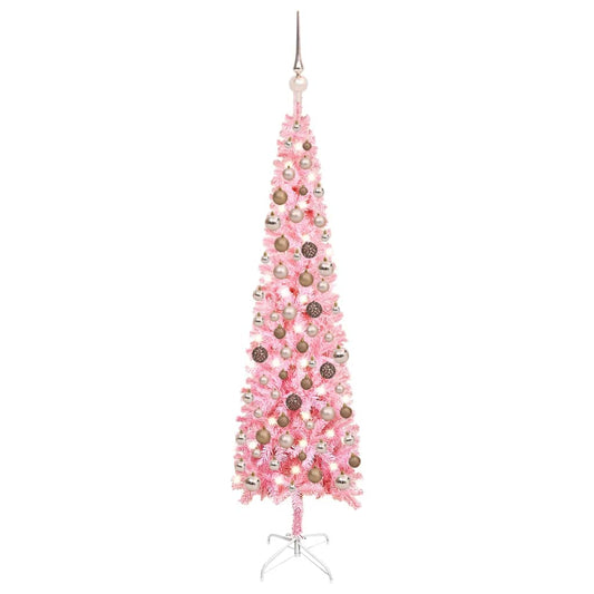 Kerstboom Met Led's En Kerstballen Smal 120 Cm Roze