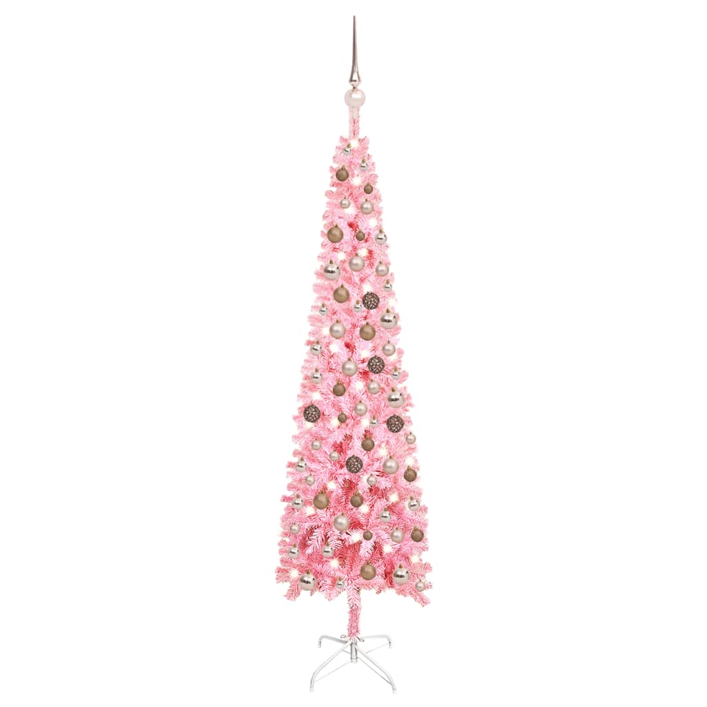 Kerstboom Met Led's En Kerstballen Smal 150 Cm Roze