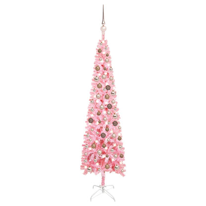 Kerstboom Met Led's En Kerstballen Smal 150 Cm Roze