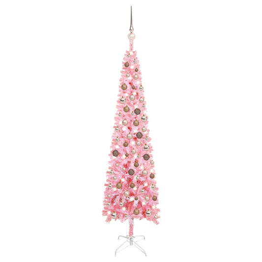 Kerstboom Met Led's En Kerstballen Smal 150 Cm Roze