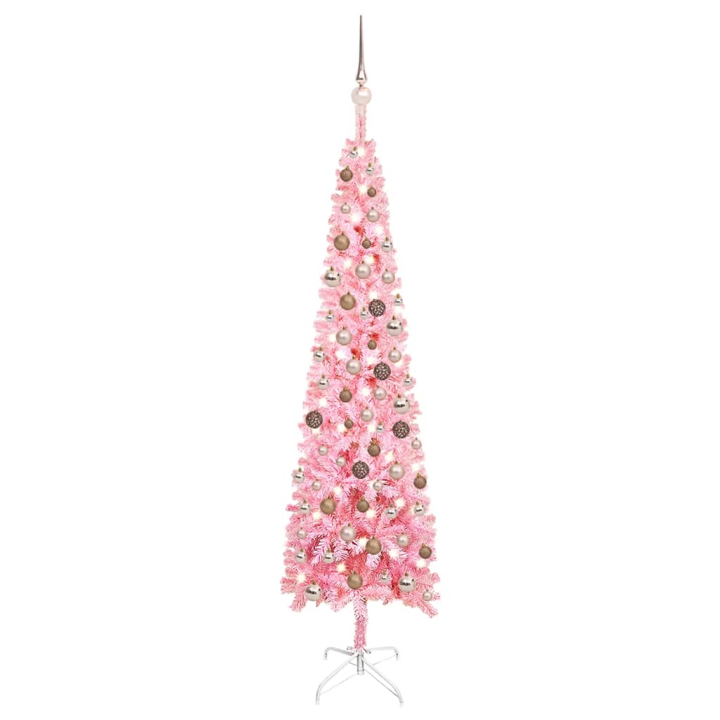 Kerstboom Met Led's En Kerstballen Smal 180 Cm Roze