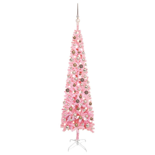 Kerstboom Met Led's En Kerstballen Smal 180 Cm Roze