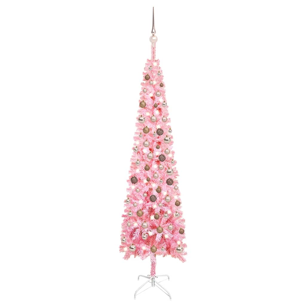 Kerstboom Met Led's En Kerstballen Smal 210 Cm Roze
