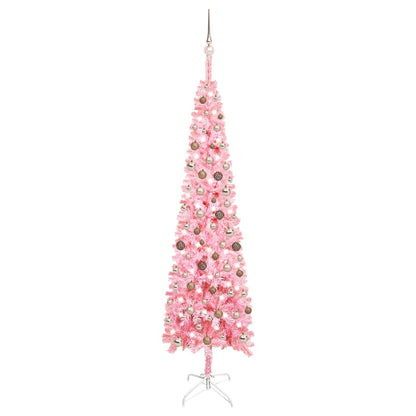 Kerstboom Met Led's En Kerstballen Smal 240 Cm Roze