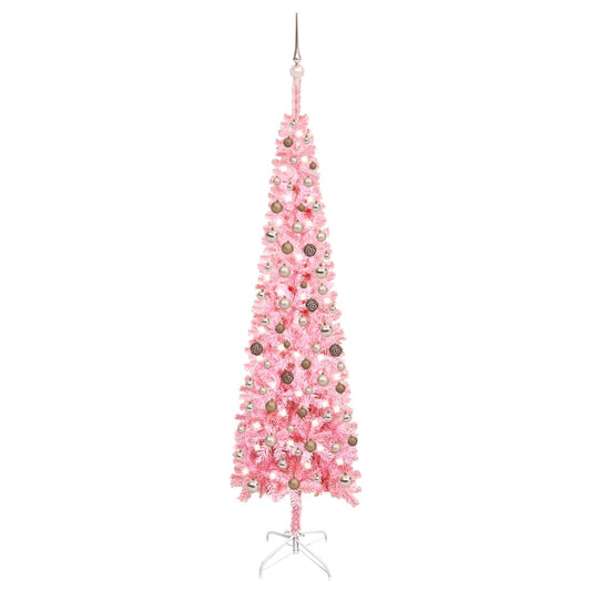 Kerstboom Met Led's En Kerstballen Smal 240 Cm Roze