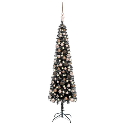 Kerstboom Met Led's En Kerstballen Smal 150 Cm Zwart