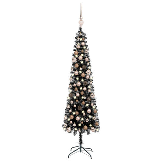 Kerstboom Met Led's En Kerstballen Smal 150 Cm Zwart