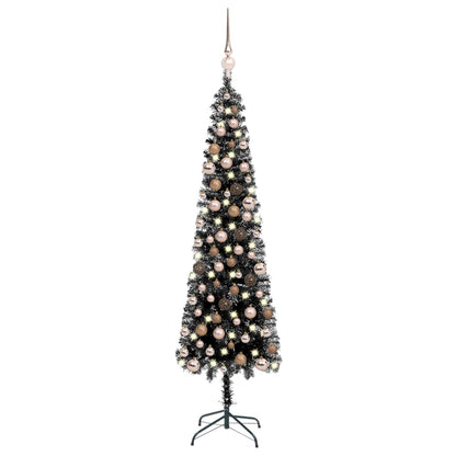 Kerstboom Met Led's En Kerstballen Smal 180 Cm Zwart