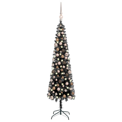 Kerstboom Met Led's En Kerstballen Smal 210 Cm Zwart