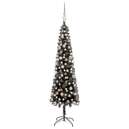 Kerstboom Met Led's En Kerstballen Smal 210 Cm Zwart