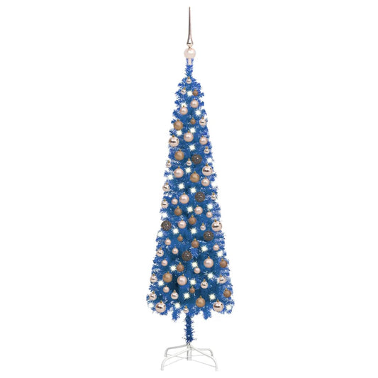 Kerstboom Met Led's En Kerstballen Smal 120 Cm Blauw