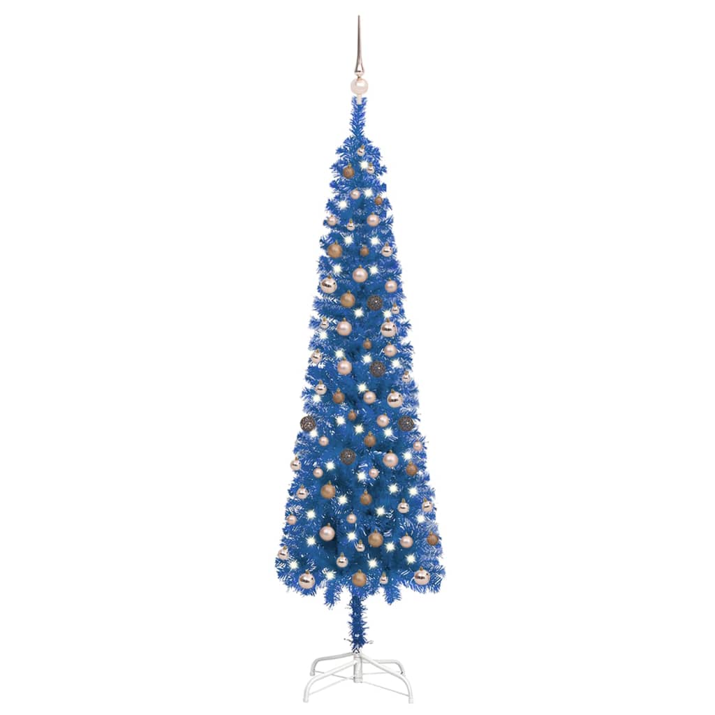 Kerstboom Met Led's En Kerstballen Smal 240 Cm Blauw
