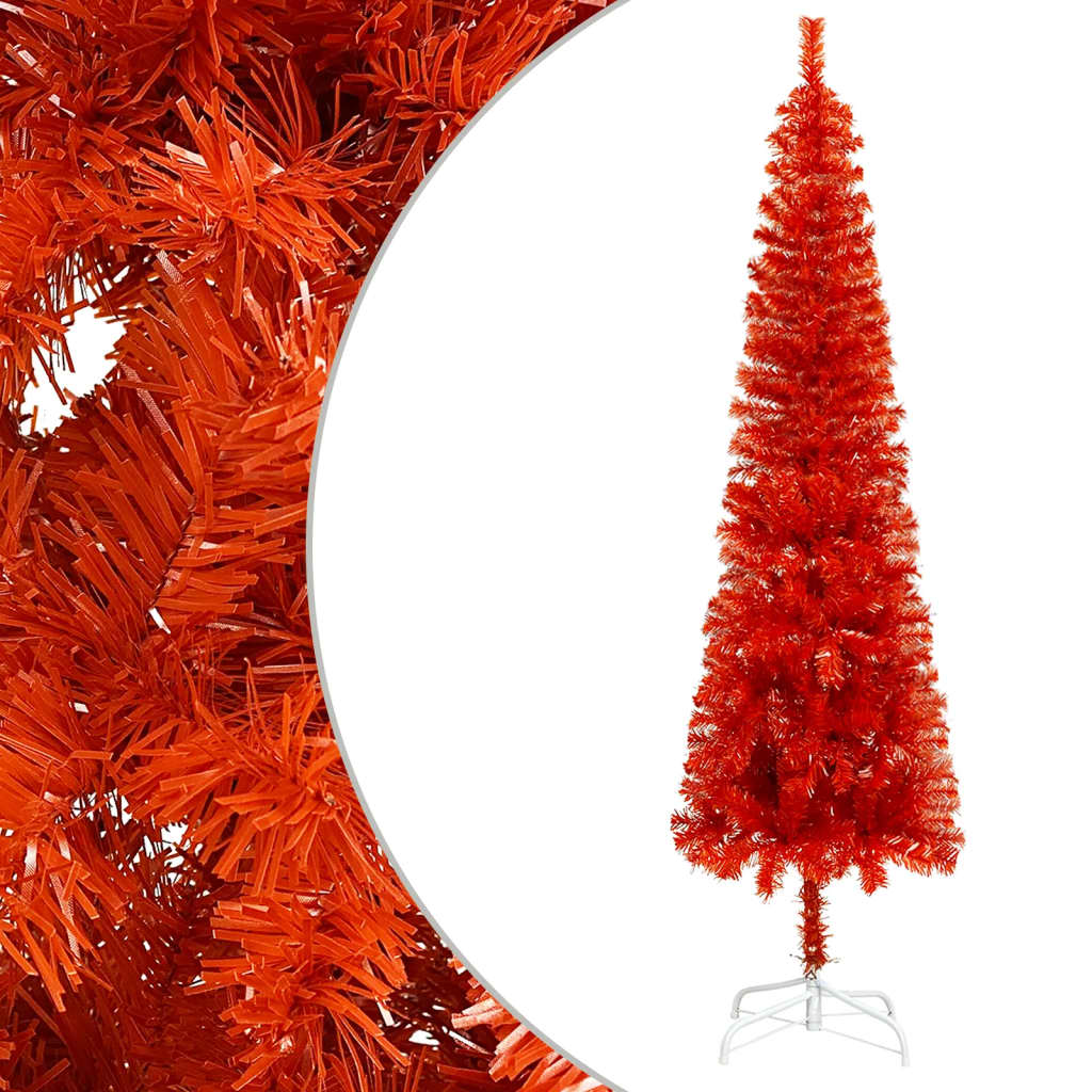Kerstboom Met Led's En Kerstballen Smal 180 Cm Rood