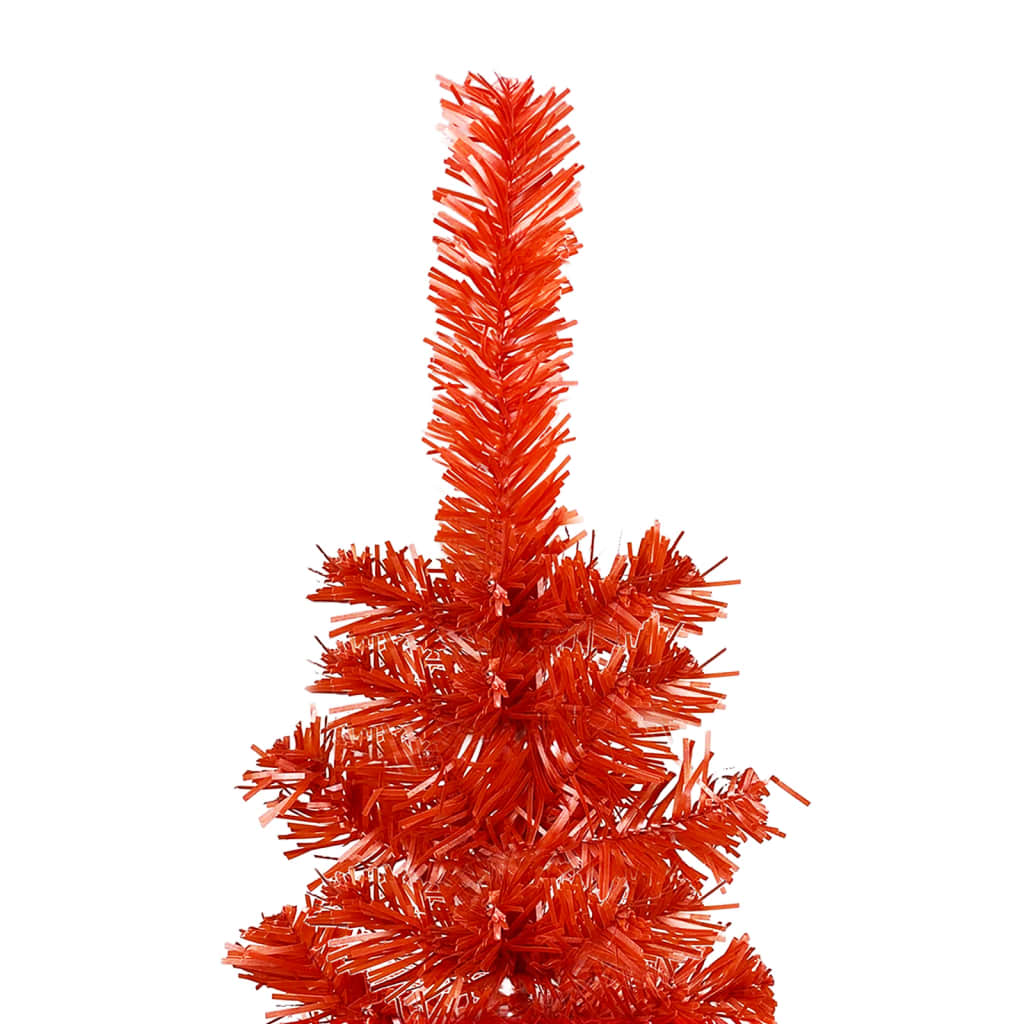 Kerstboom Met Led's En Kerstballen Smal 180 Cm Rood