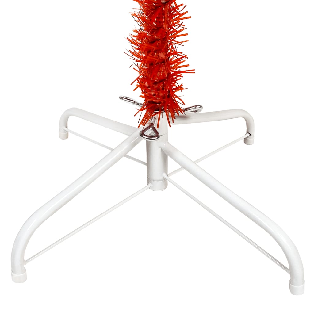 Kerstboom Met Led's En Kerstballen Smal 180 Cm Rood