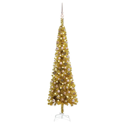 Kerstboom Met Led's En Kerstballen Smal 210 Cm Goudkleurig