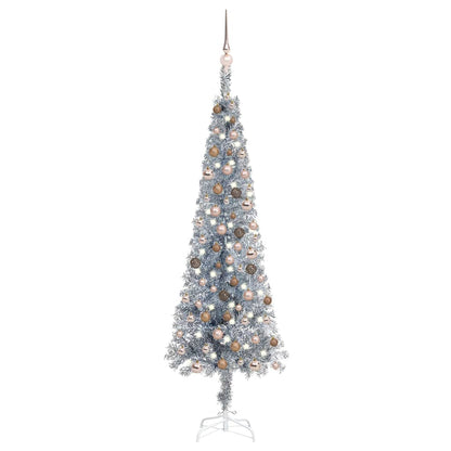 Kerstboom Met Led's En Kerstballen Smal 180 Cm Zilverkleurig