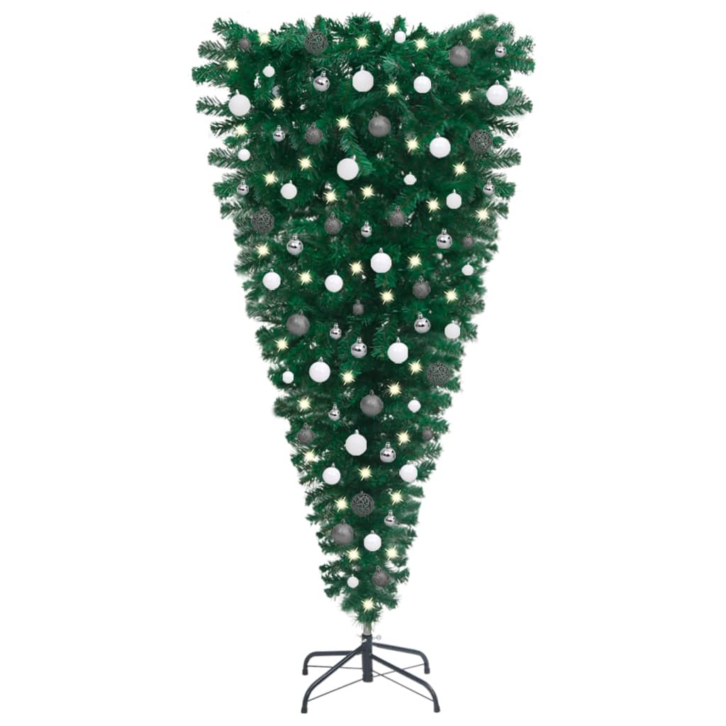 Kunstkerstboom Ondersteboven Met Led's En Kerstballen 120 Cm
