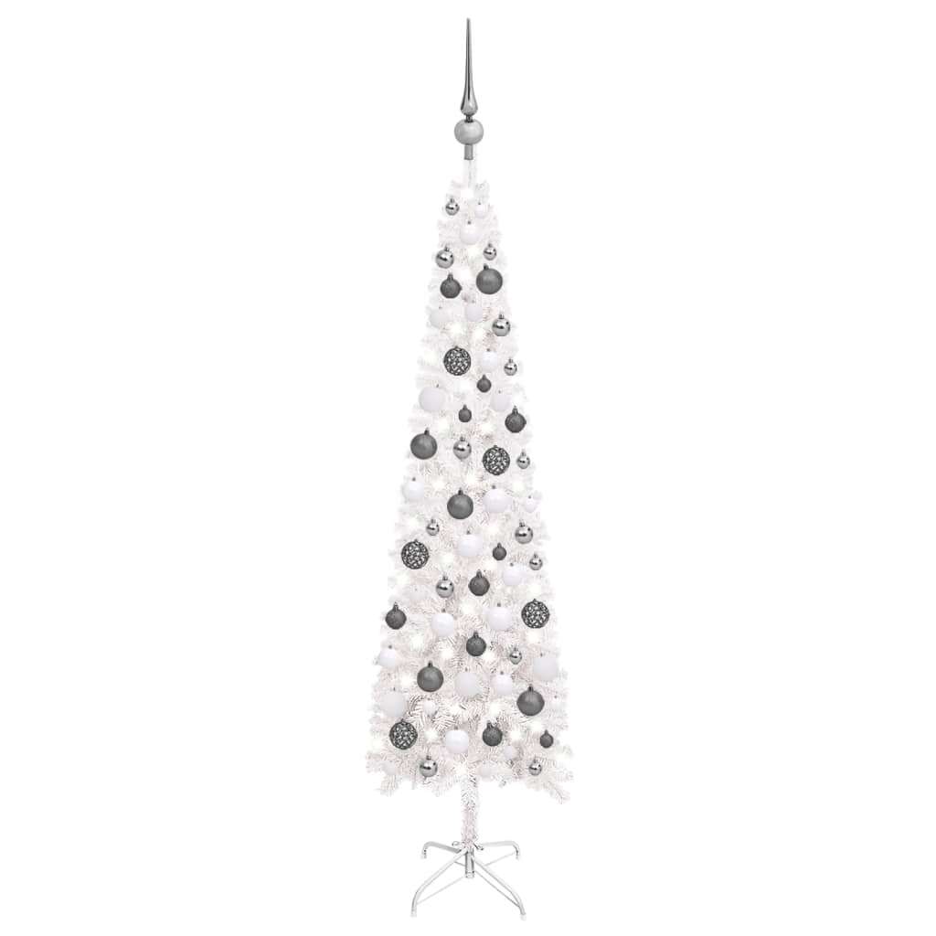 Kerstboom Met Led's En Kerstballen Smal 120 Cm Wit