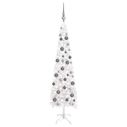 Kerstboom Met Led's En Kerstballen Smal 120 Cm Wit