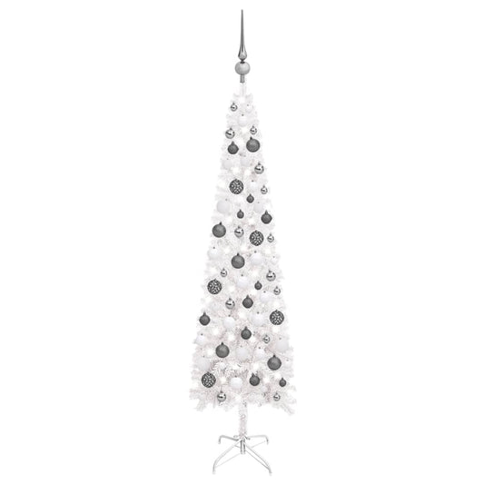 Kerstboom Met Led's En Kerstballen Smal 120 Cm Wit