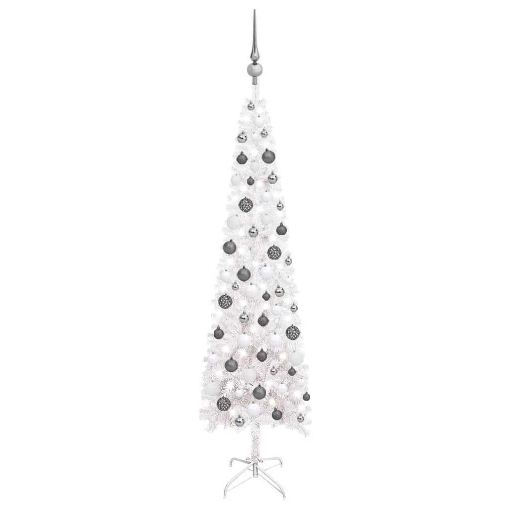 Kerstboom Met Led's En Kerstballen Smal 150 Cm Wit