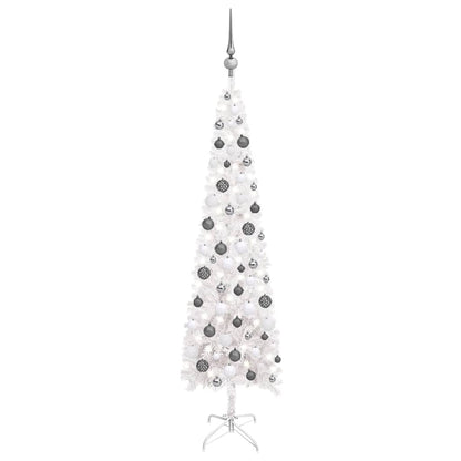 Kerstboom Met Led's En Kerstballen Smal 150 Cm Wit