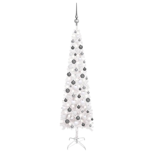 Kerstboom Met Led's En Kerstballen Smal 150 Cm Wit