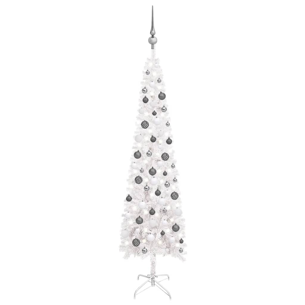 Kerstboom Met Led's En Kerstballen Smal 180 Cm Wit