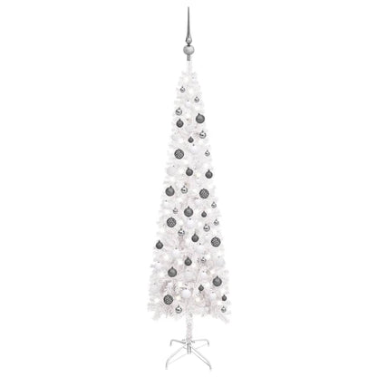 Kerstboom Met Led's En Kerstballen Smal 180 Cm Wit