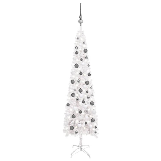 Kerstboom Met Led's En Kerstballen Smal 180 Cm Wit